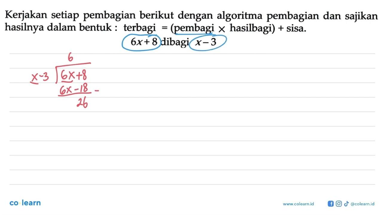 Kerjakan setiap pembagian berikut dengan algoritma