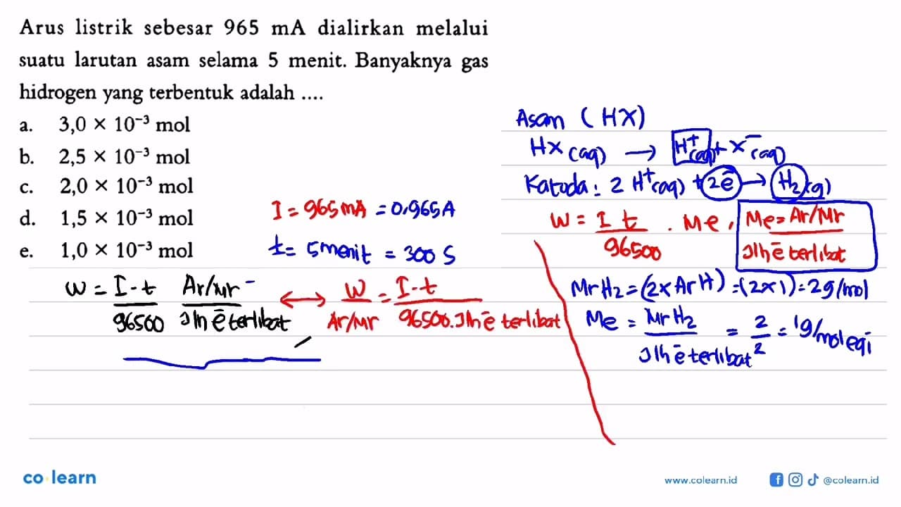 Arus listrik sebesar 965 mA dialirkan melalui suatu larutan