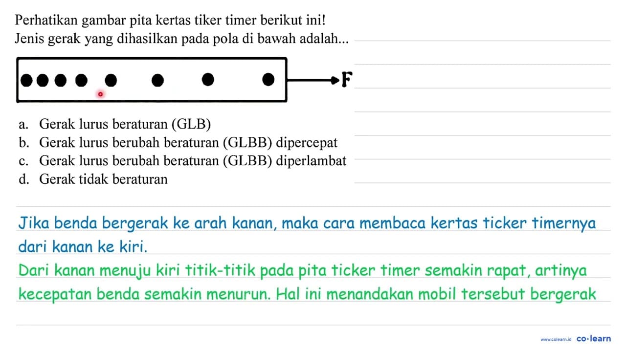 Perhatikan gambar pita kertas tiker timer berikut ini!