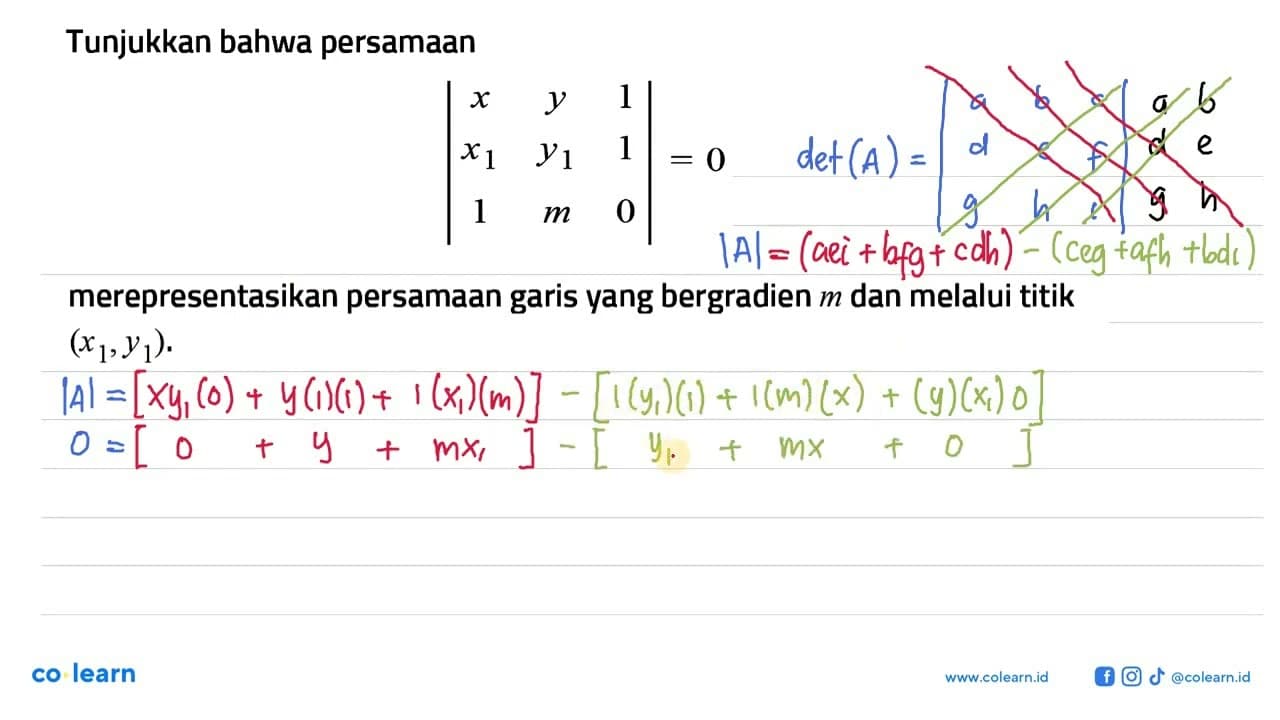 Tunjukkan bahwa persamaan |x y 1 x1 y1 1 1 m 0|=0