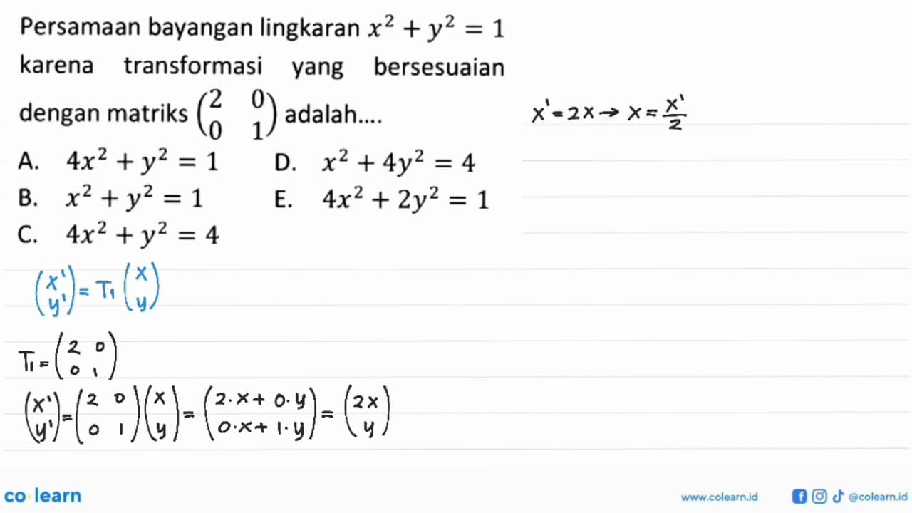 Persamaan bayangan lingkaran x^2 + y^2 = 1 karena