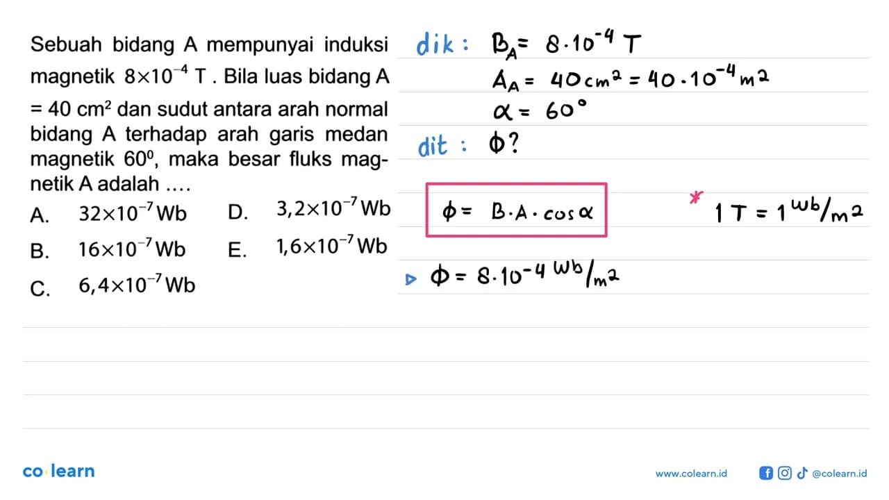 Sebuah bidang A mempunyai induksi magnetik 8x10^(-4) T.