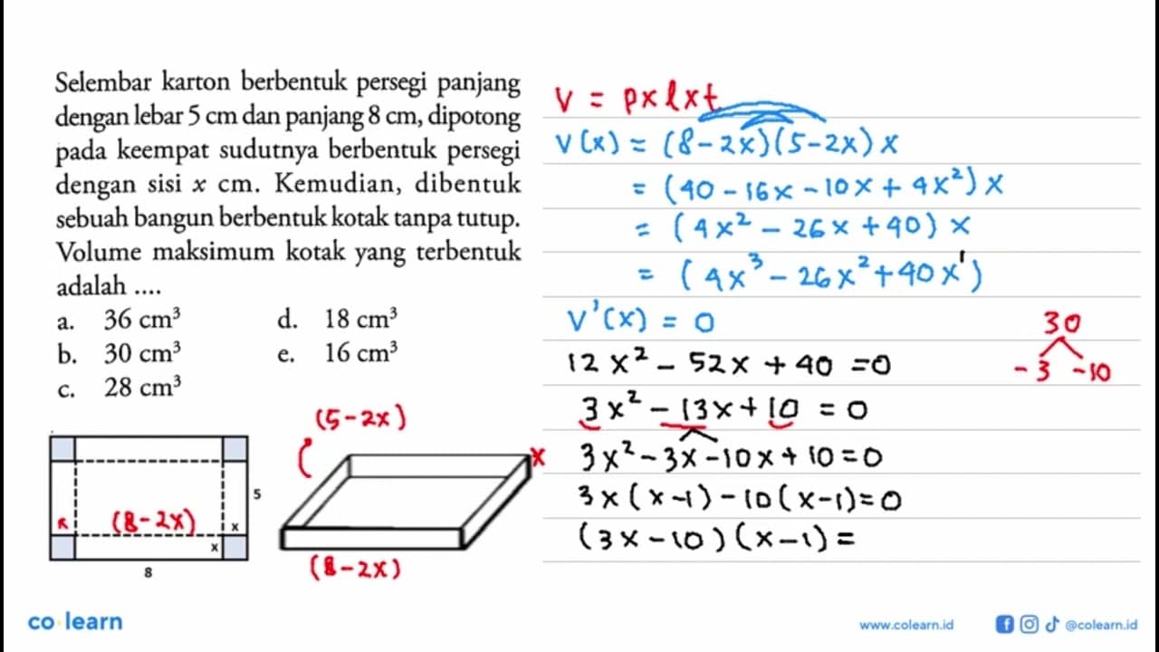 Selembar karton berbentuk persegi panjang dengan lebar 5 cm