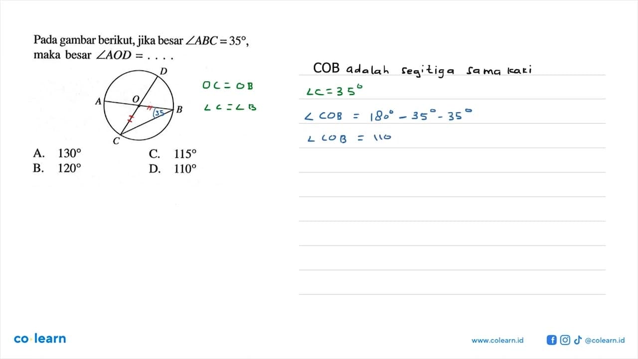 Pada gambar berikut, jika besar sudut ABC=35 , maka besar