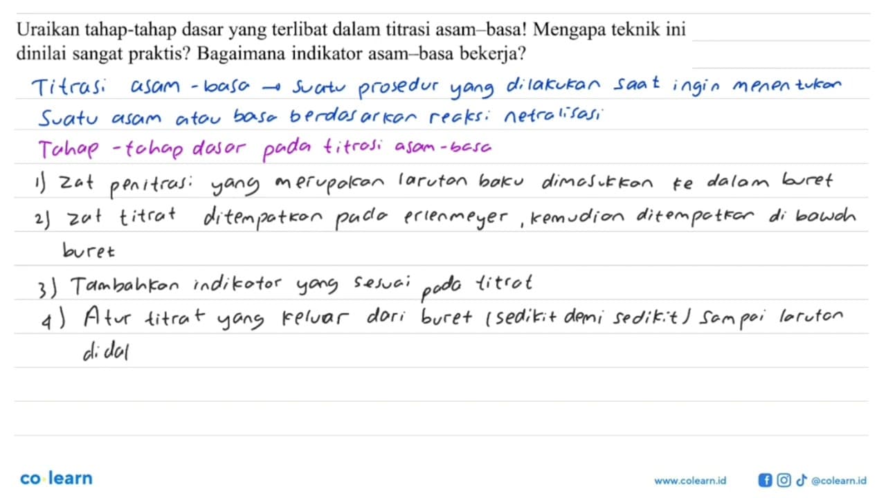 Uraikan tahap-tahap dasar yang terlibat dalam titrasi