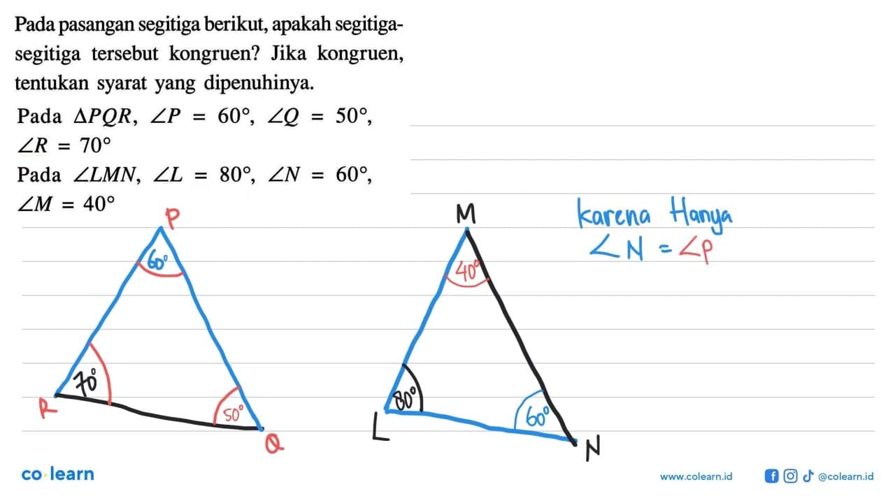 Pada pasangan segitiga berikut, apakah segitigasegitiga