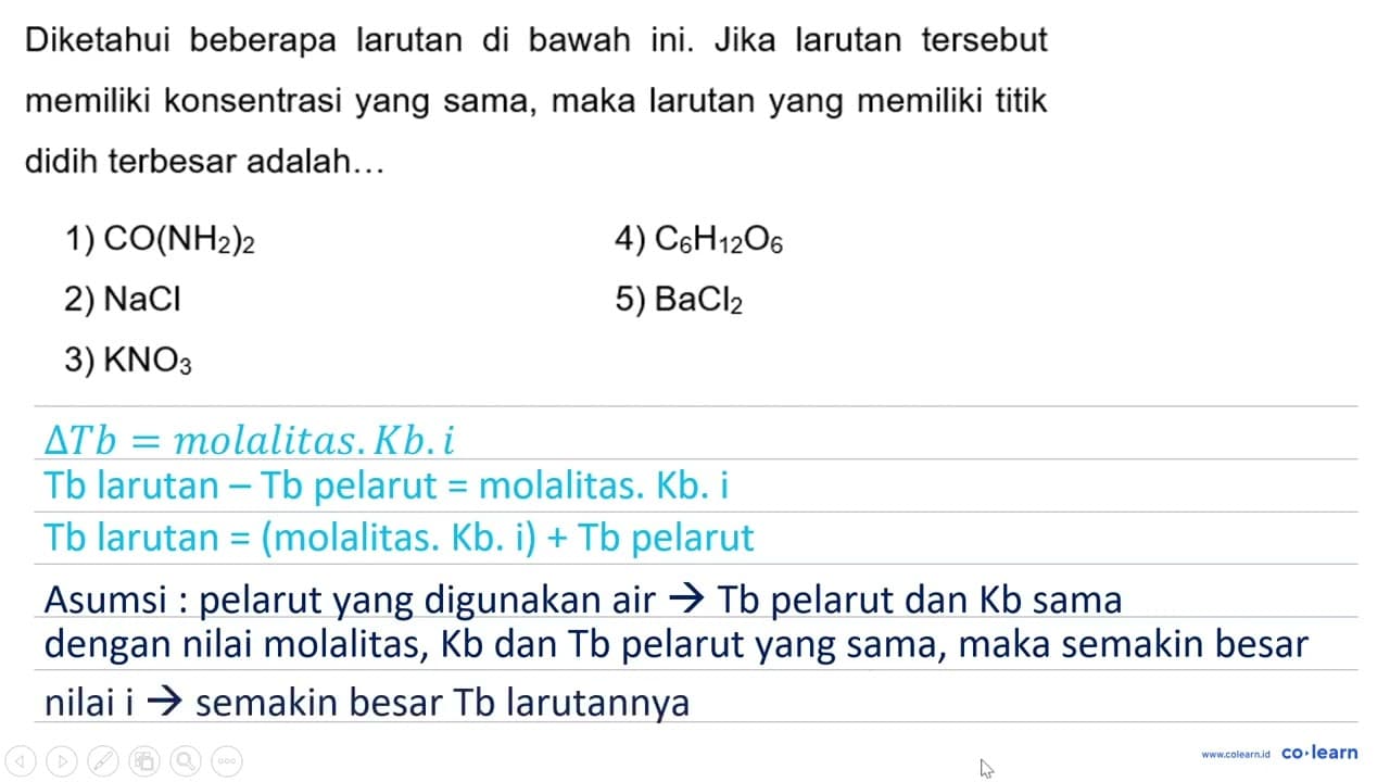 Diketahui beberapa larutan di bawah ini. Jika larutan