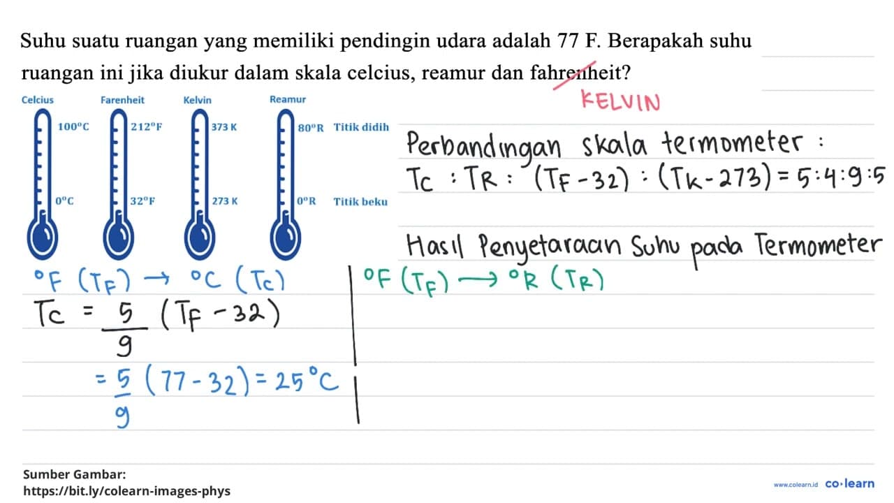 Suhu suatu ruangan yang memiliki pendingin udara adalah 77