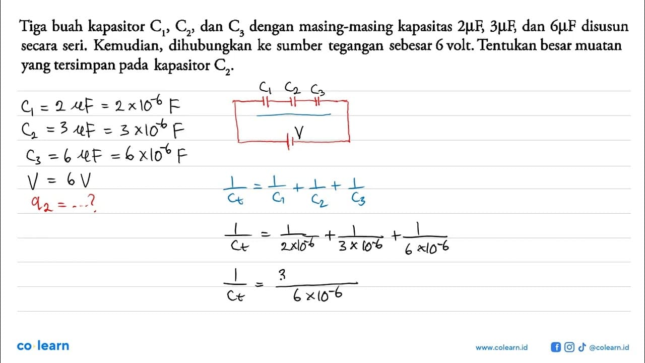 Tiga buah kapasitor C1, C2, dan C3 dengan masing-masing