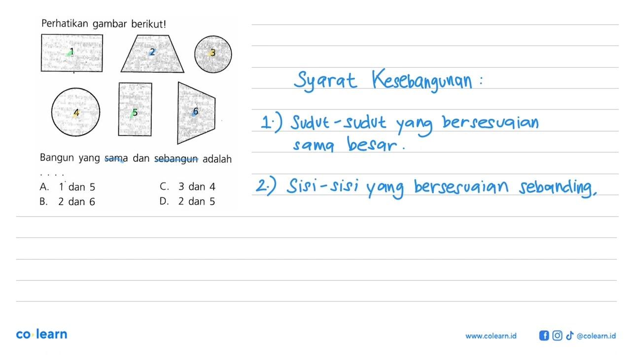 Perhatikan gambar berikut! 1 2 3 4 5 6 Bangun yang sama dan