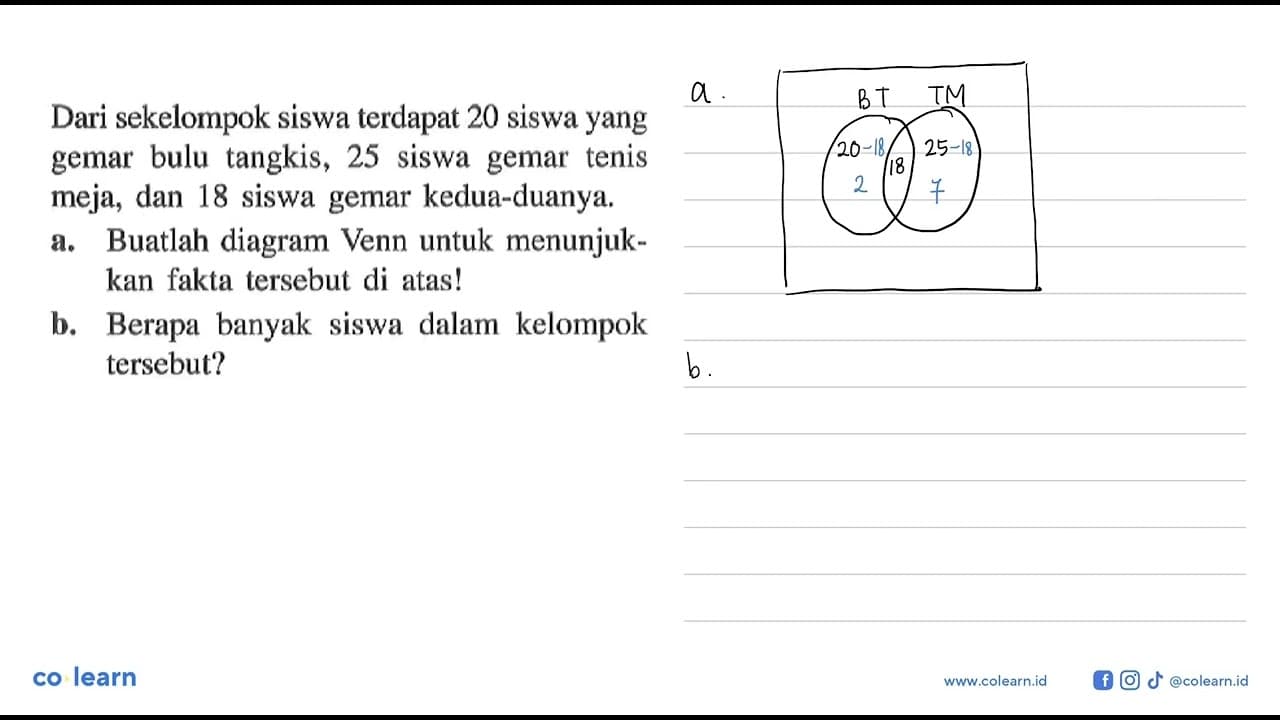 Dari sekelompok siswa terdapat 20 siswa yang gemar bulu