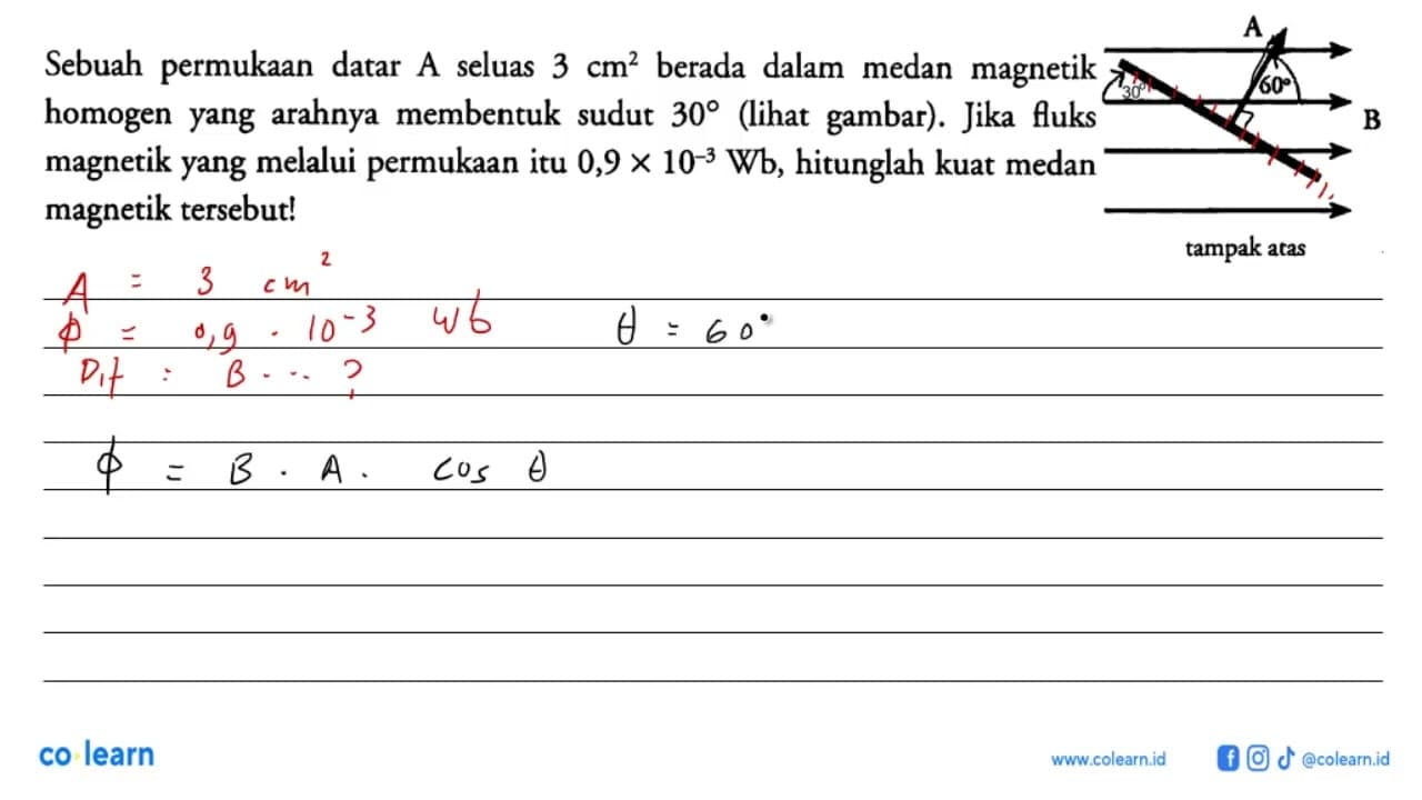 Sebuah permukaan datar A seluas 3 cm^2 berada dalam medan