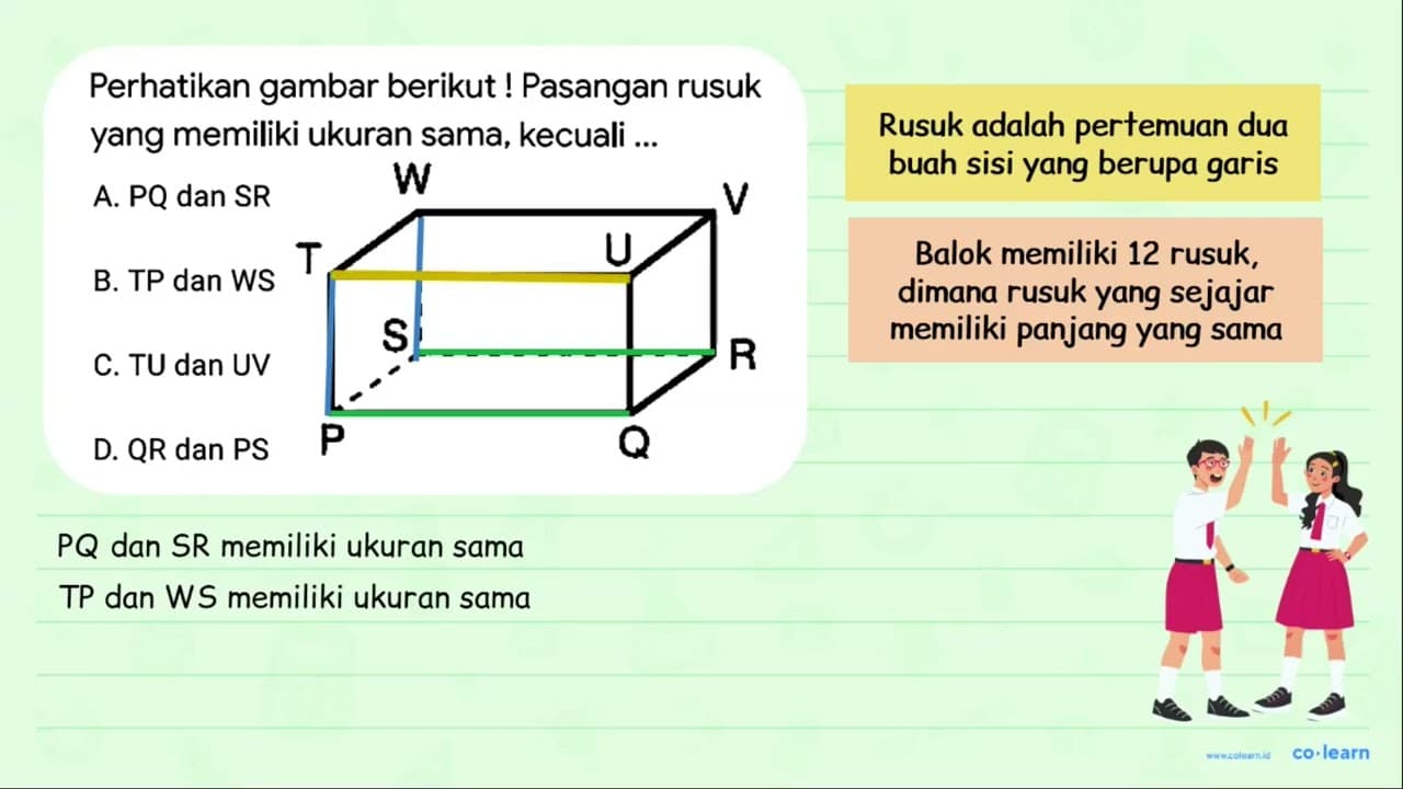 Perhatikan gambar berikut ! Pasangan rusuk yang memiliki