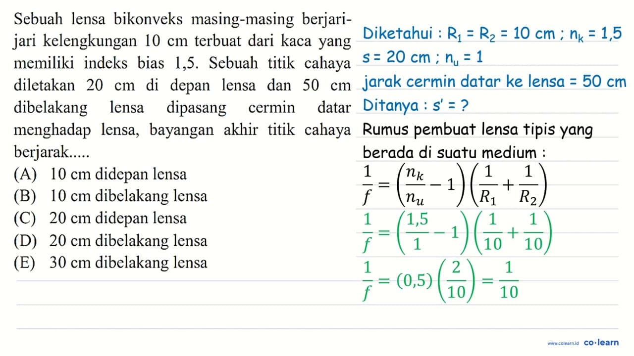 Sebuah lensa bikonveks masing-masing berjarijari