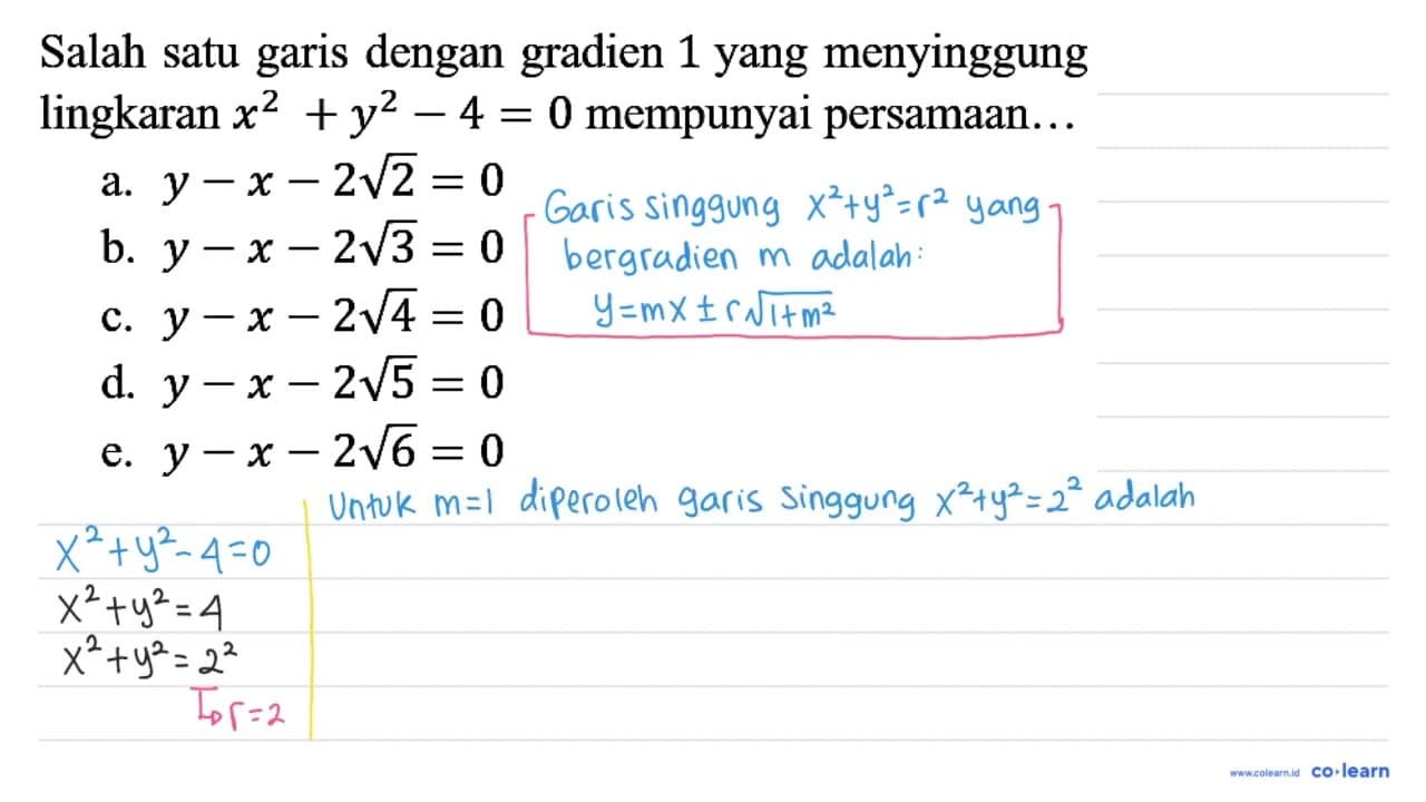 Salah satu garis dengan gradien 1 yang menyinggung