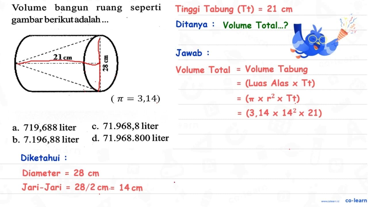 Volume bangun ruang seperti gambar berikut adalah...