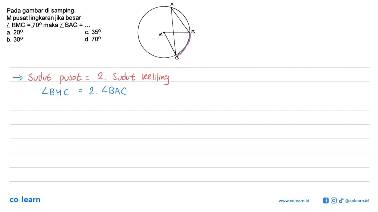 Pada gambar di samping, M pusat lingkaran jika besar sudut