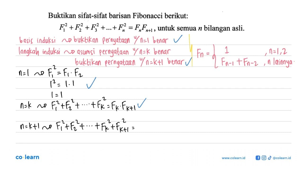 Buktikan sifat-sifat barisan Fibonacci berikut: