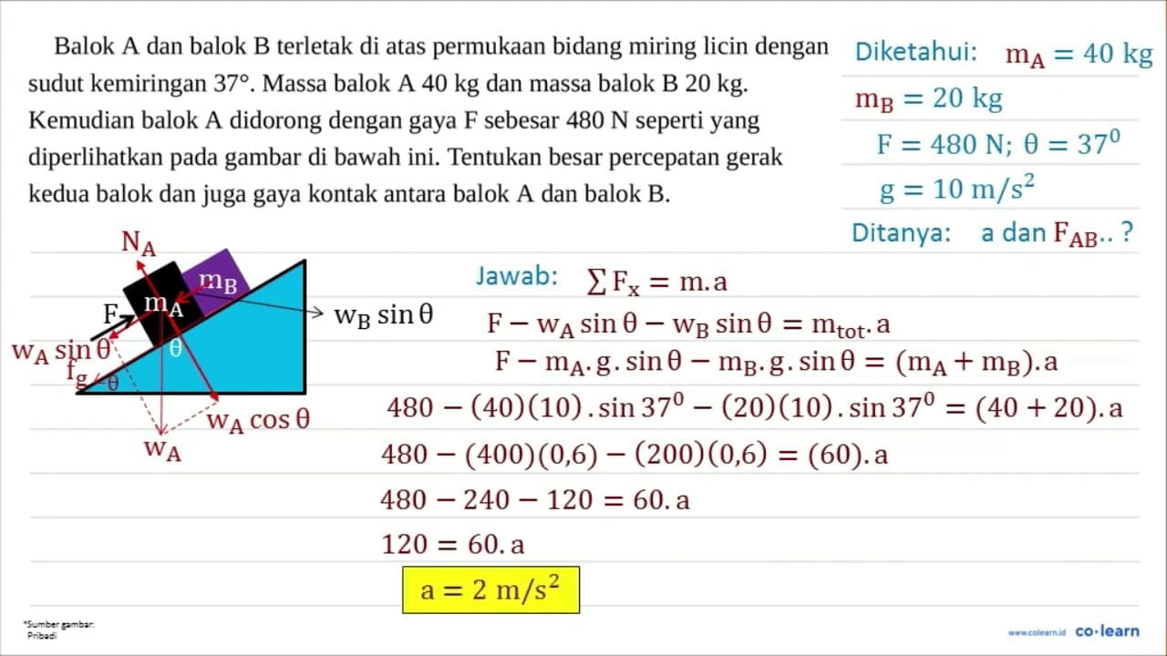 Balok A dan balok B terletak di atas permukaan bidang