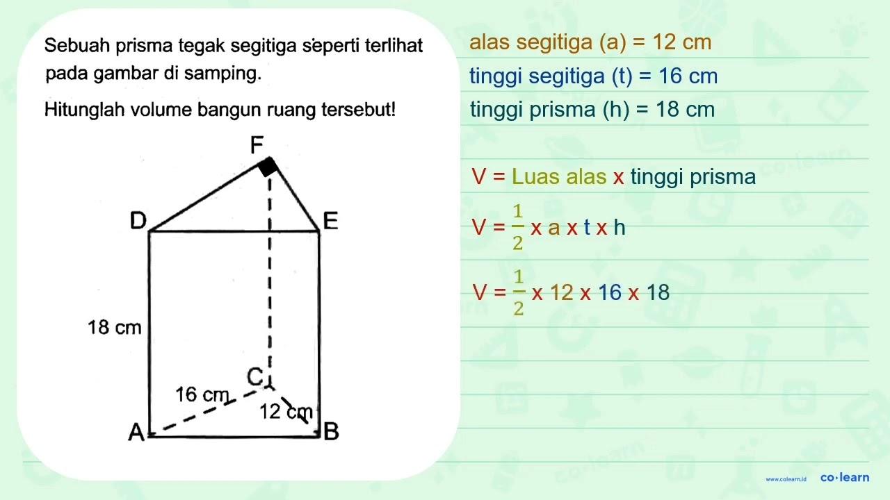 Sebuah prisma tegak segitiga seperti terlihat pada gambar