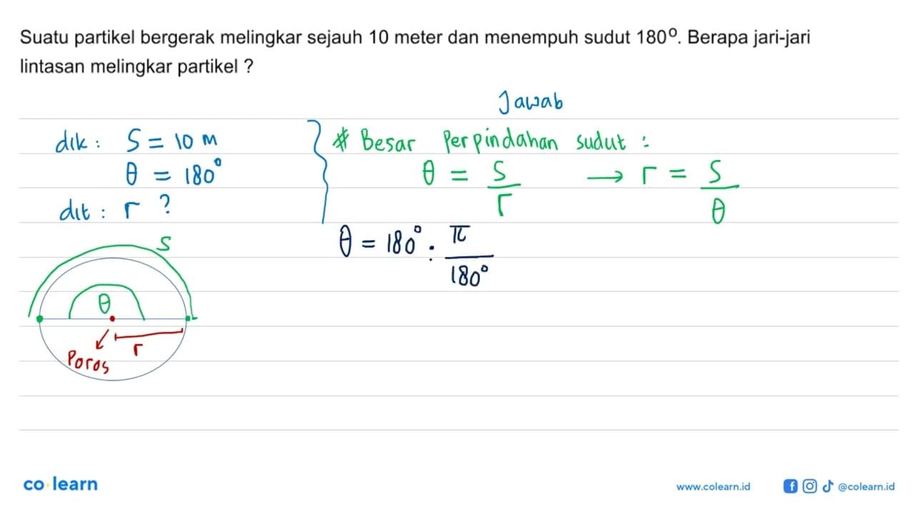 Suatu partikel bergerak melingkar sejauh 10 meter dan