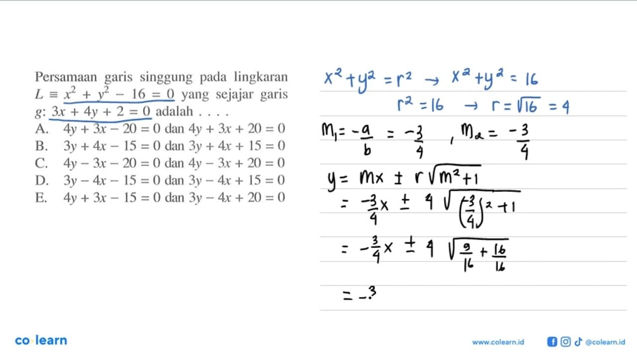 Persamaan garis singgung pada lingkaran L ekuivalen