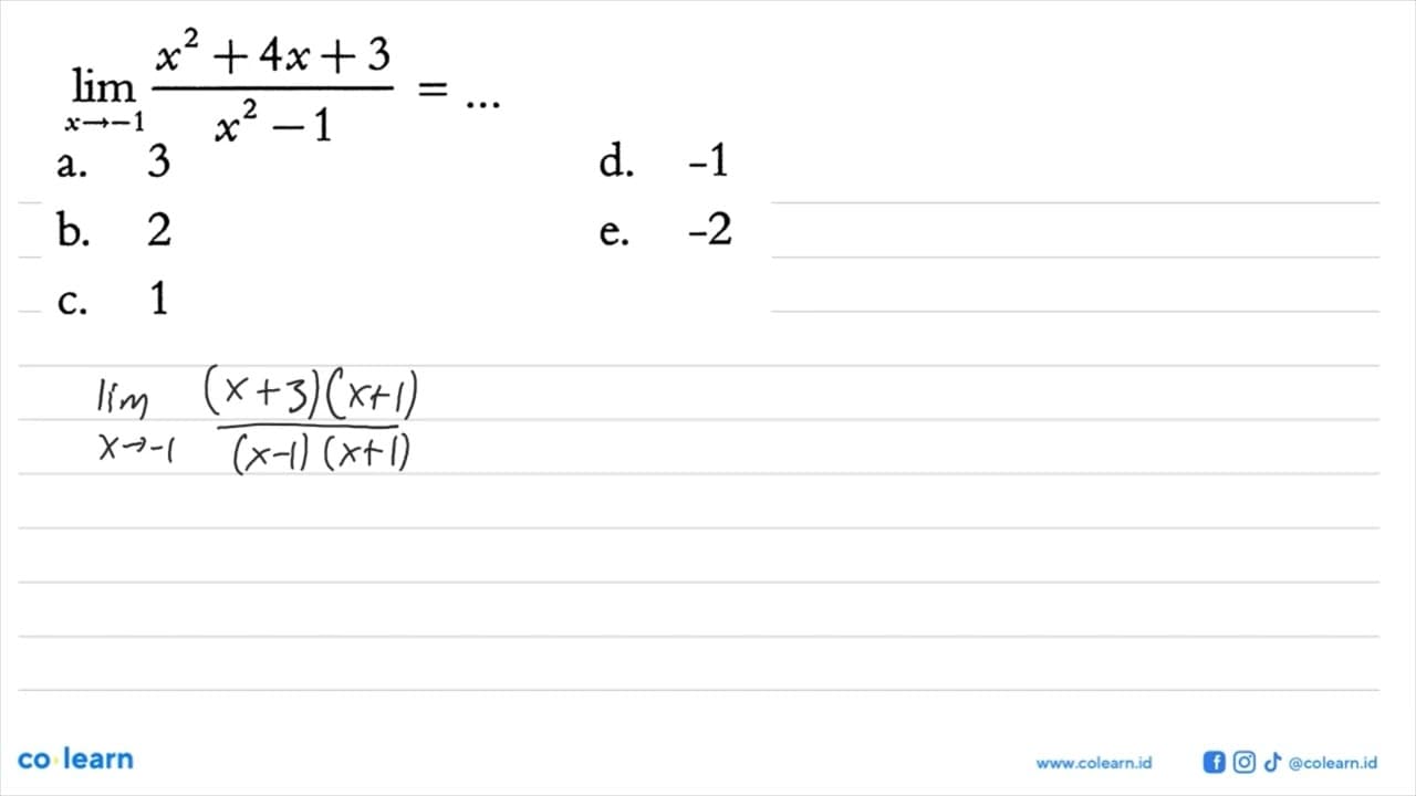 lim x -> -1 (x^2+4x+3)/(x^2-1) = ...