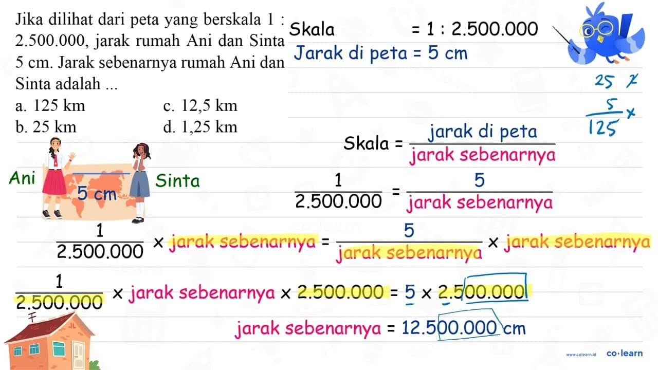 Jika dilihat dari peta yang berskala 1 : 2.500.000, jarak