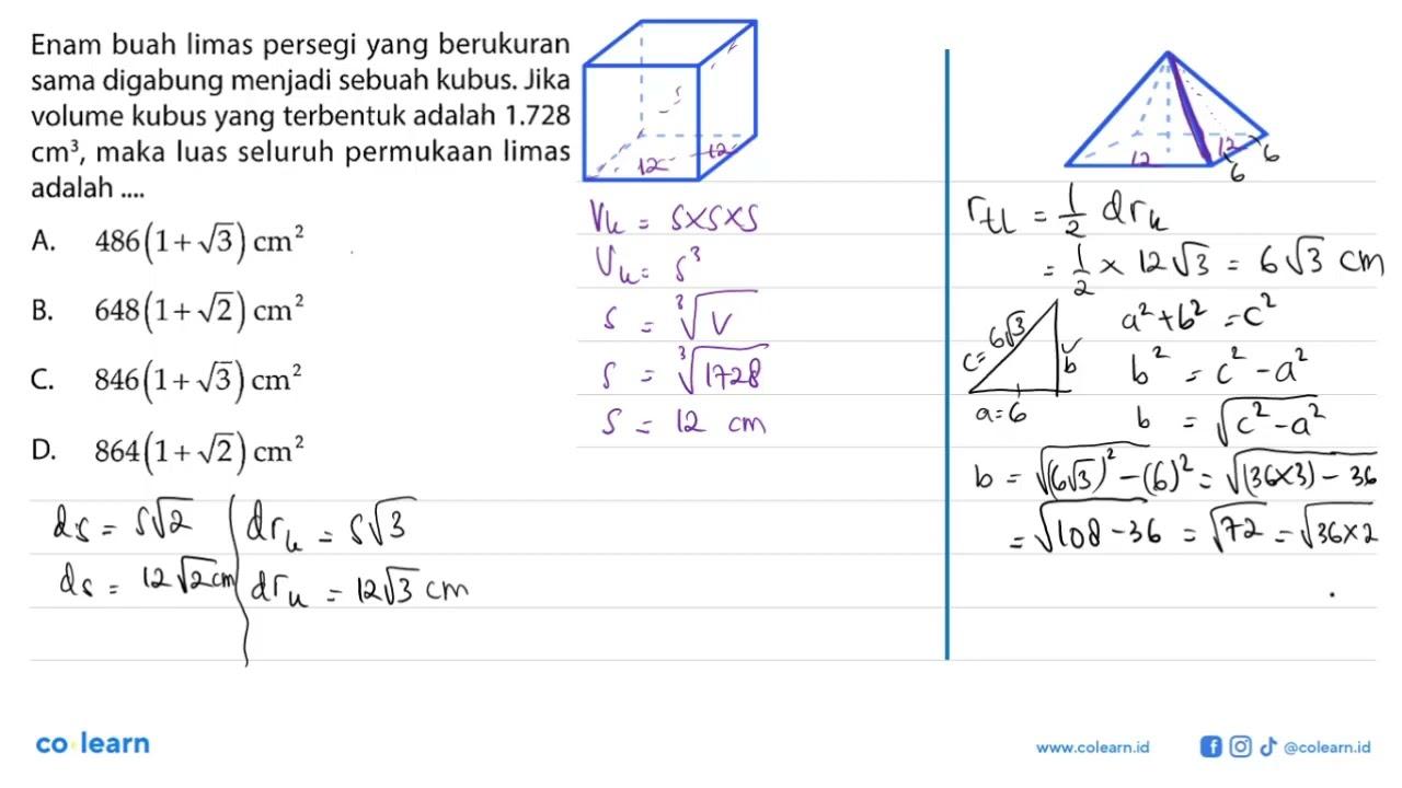 Enam buah limas persegi yang berukuran sama digabung