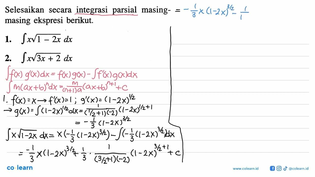 Selesaikan secara integrasi parsial masing-masing ekspresi