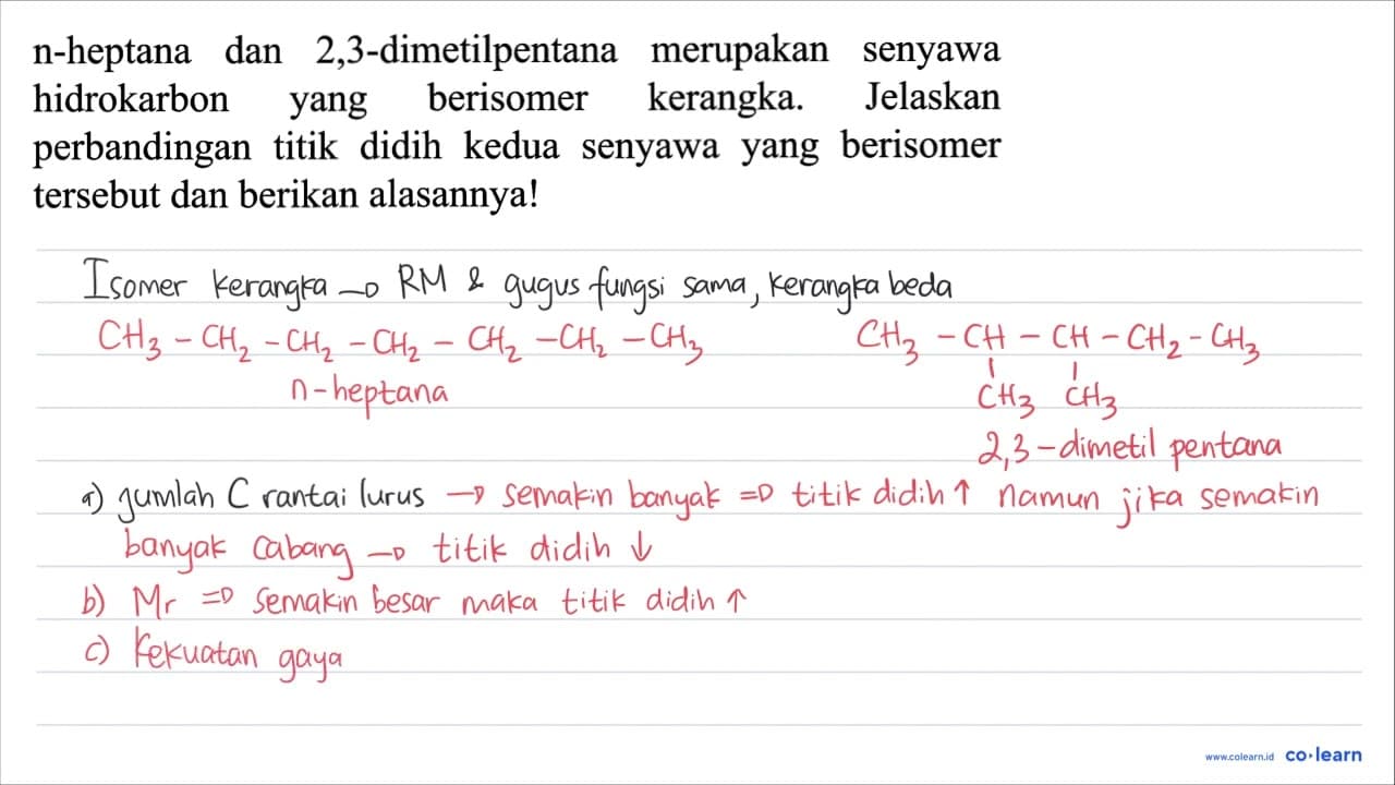 n-heptana dan 2,3-dimetilpentana merupakan senyawa