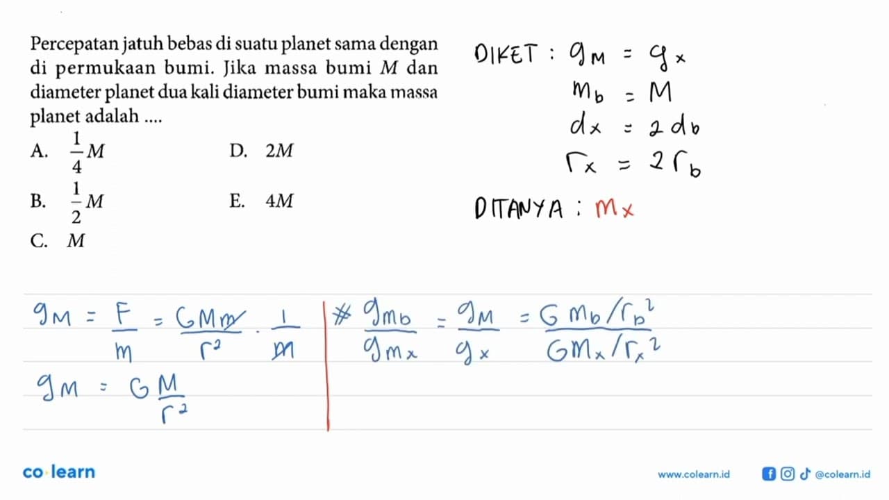 Percepatan jatuh bebas di suatu planet sama dengan di