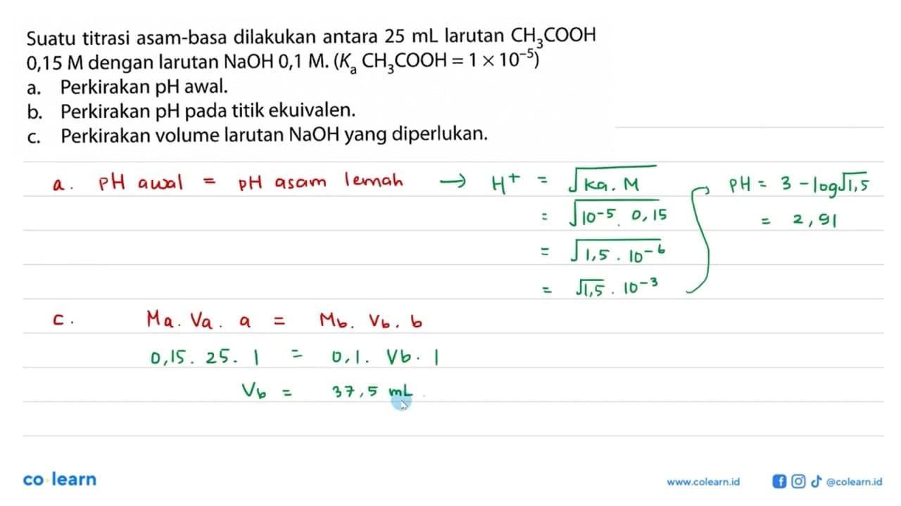 Suatu titrasi asam-basa dilakukan antara 25 mL larutan