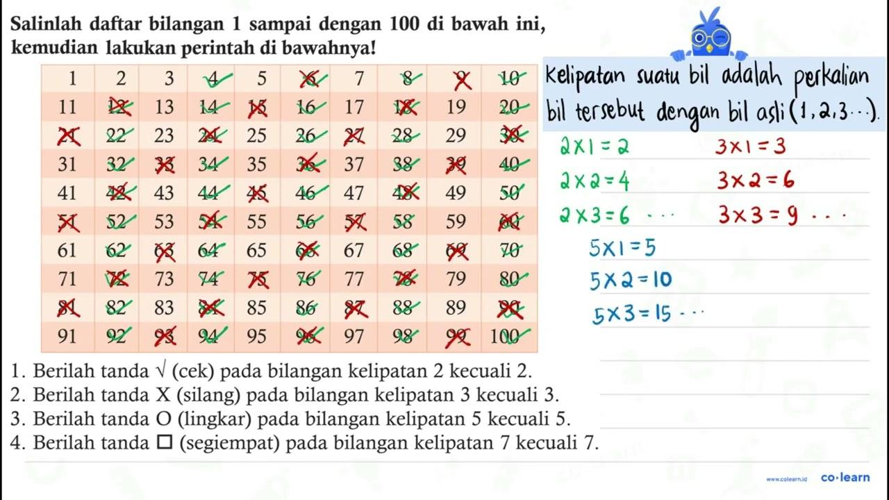 Salinlah daftar bilangan 1 sampai dengan 100 di bawah ini,