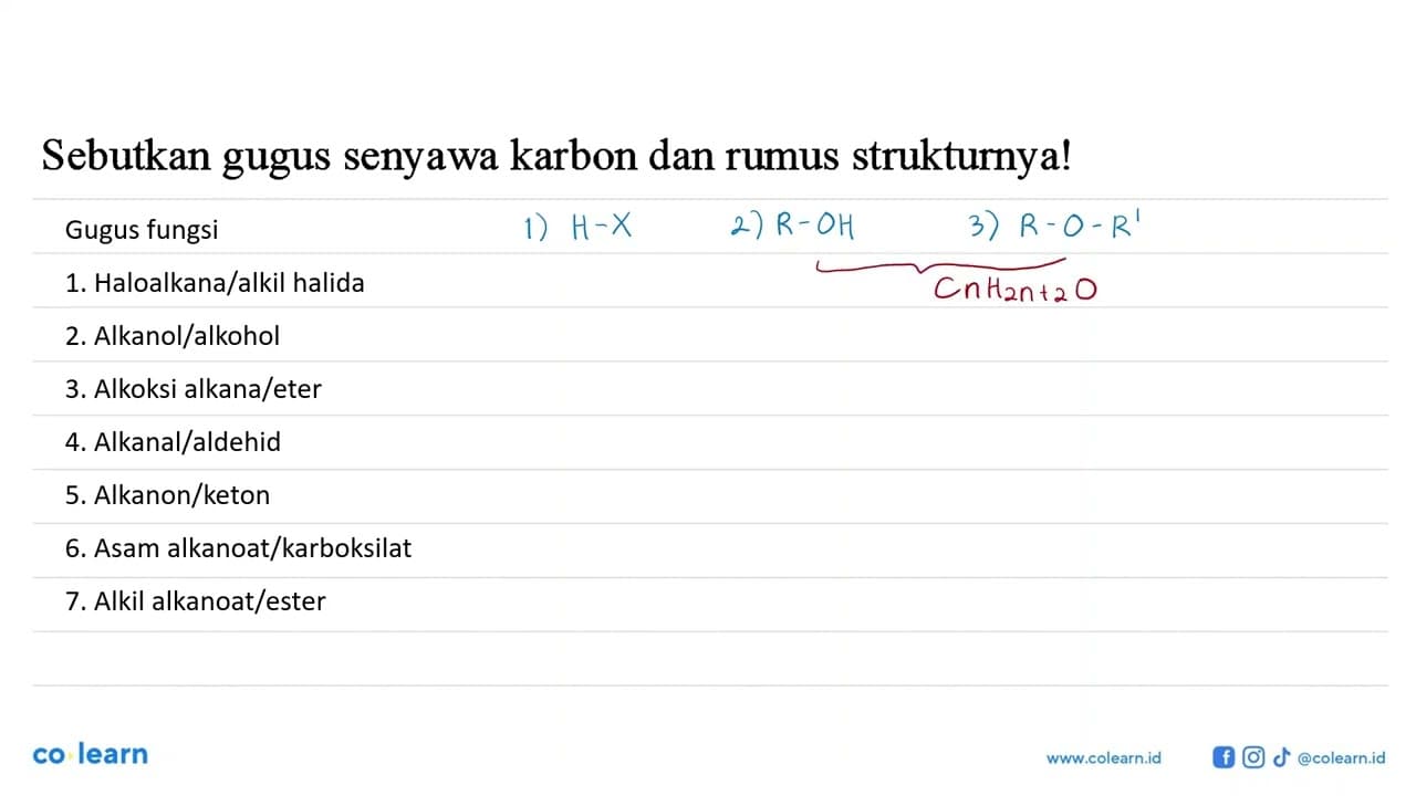 Sebutkan gugus senyawa karbon dan rumus strukturnya!