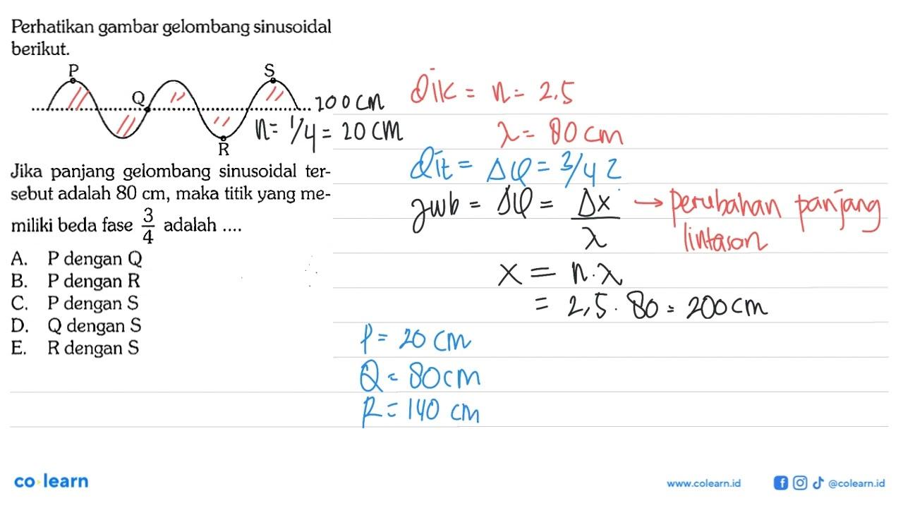 Perhatikan gambar gelombang sinusoidal berikut. P Q R S