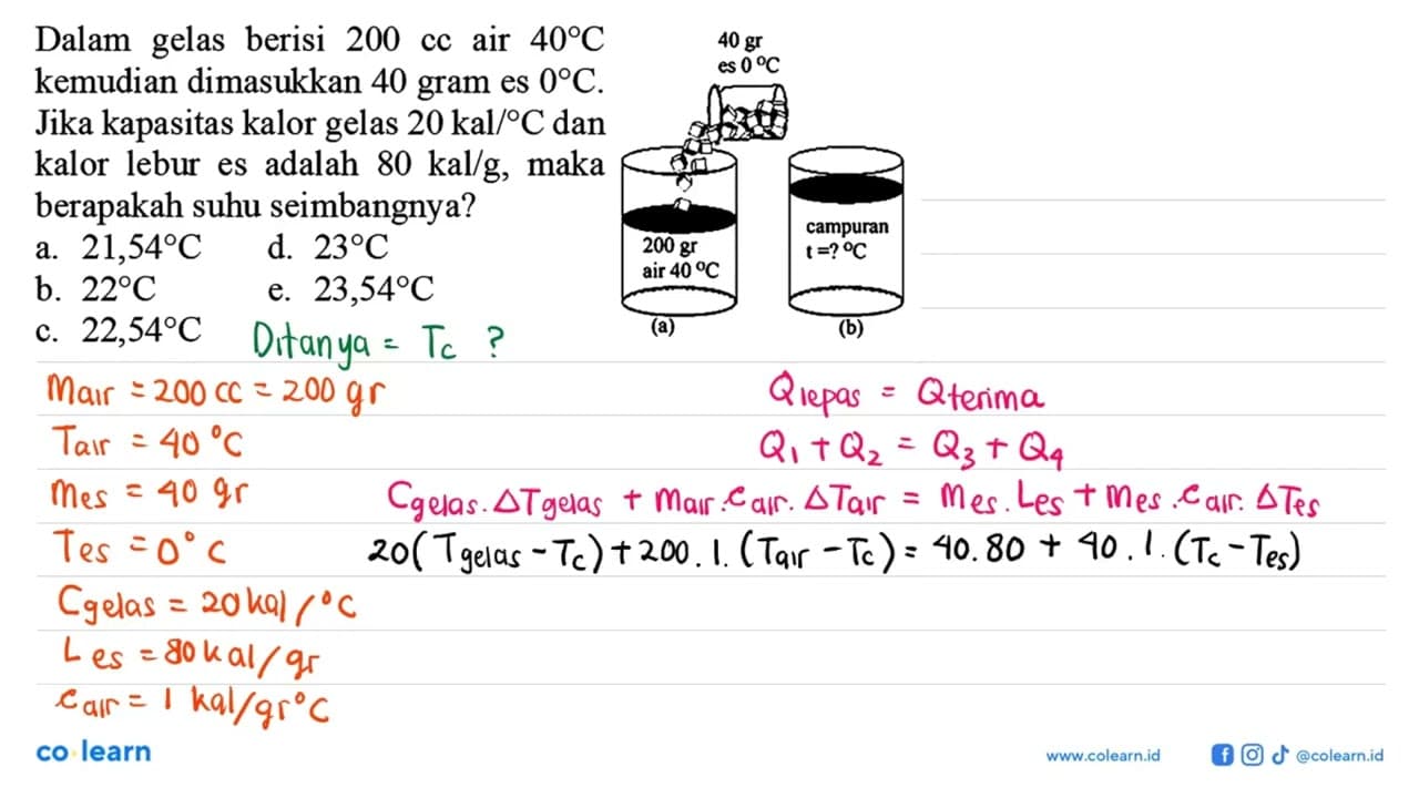 Dalam gelas berisi 200 air 40 C kemudian dimasukkan 40 gram