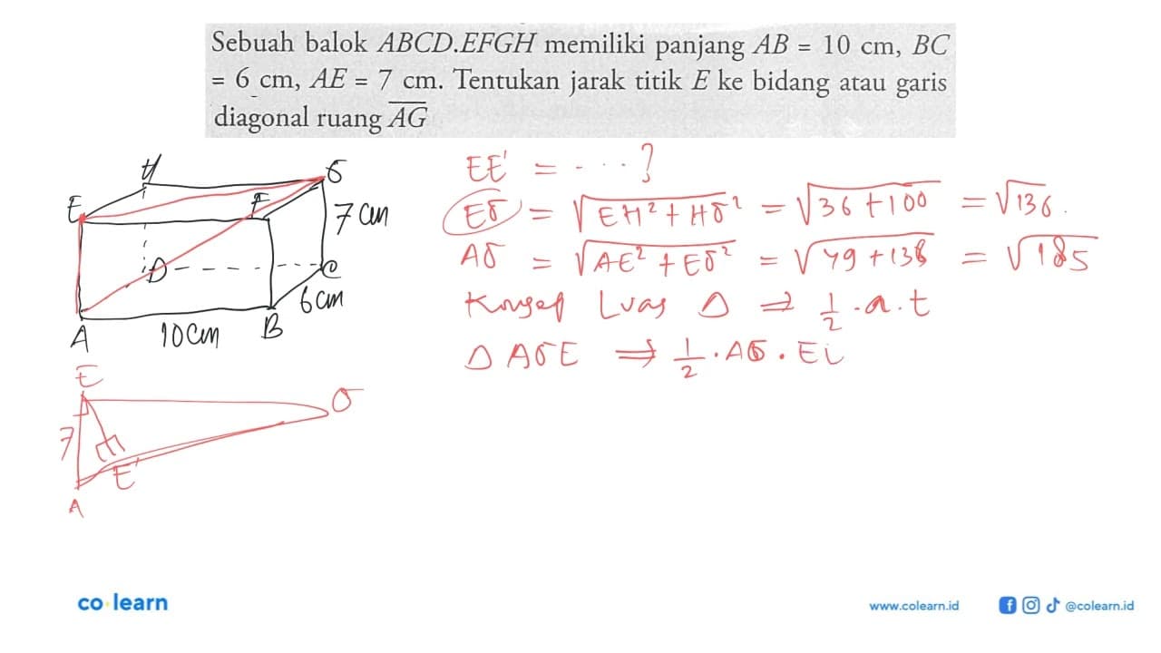 Sebuah balok ABCD.EFGH memiliki panjang AB = 10 cm, BC = 6