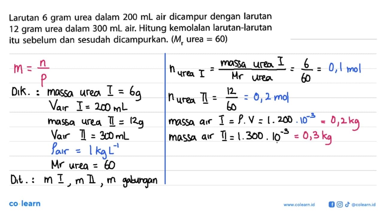 Larutan 6 gram urea dalam 200 mL air dicampur dengan