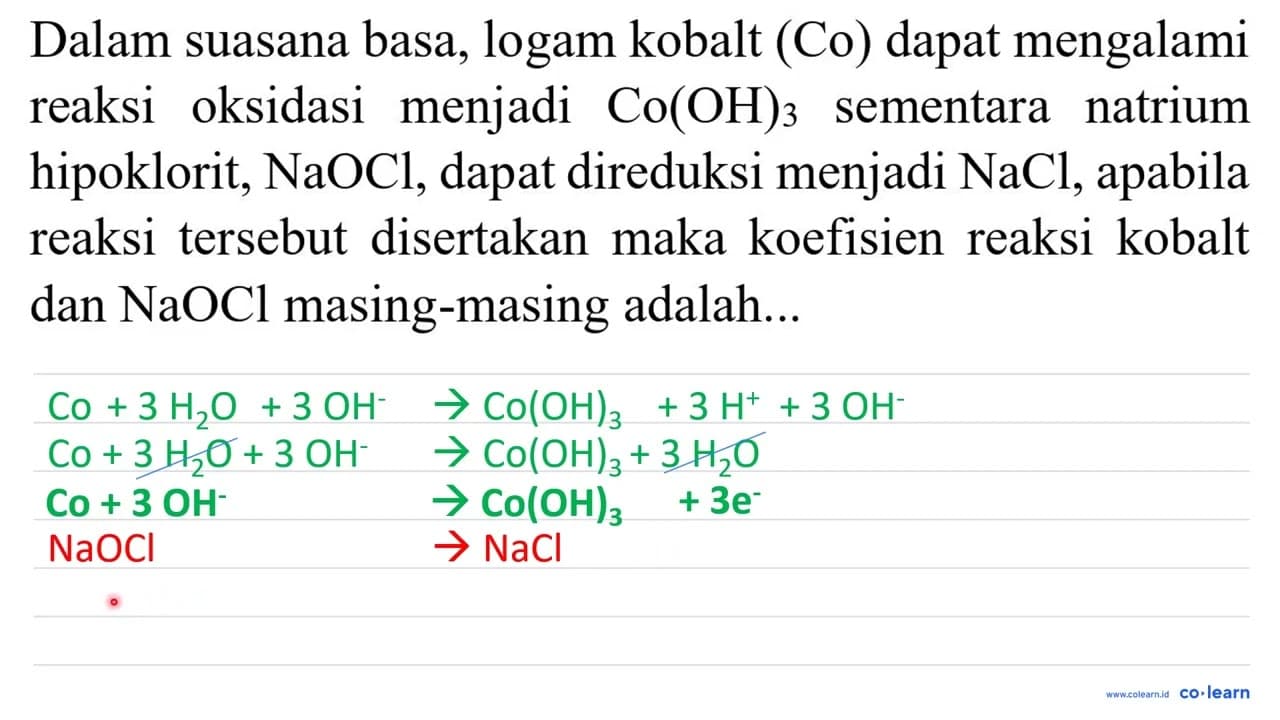 Dalam suasana basa, logam kobalt (Co) dapat mengalami