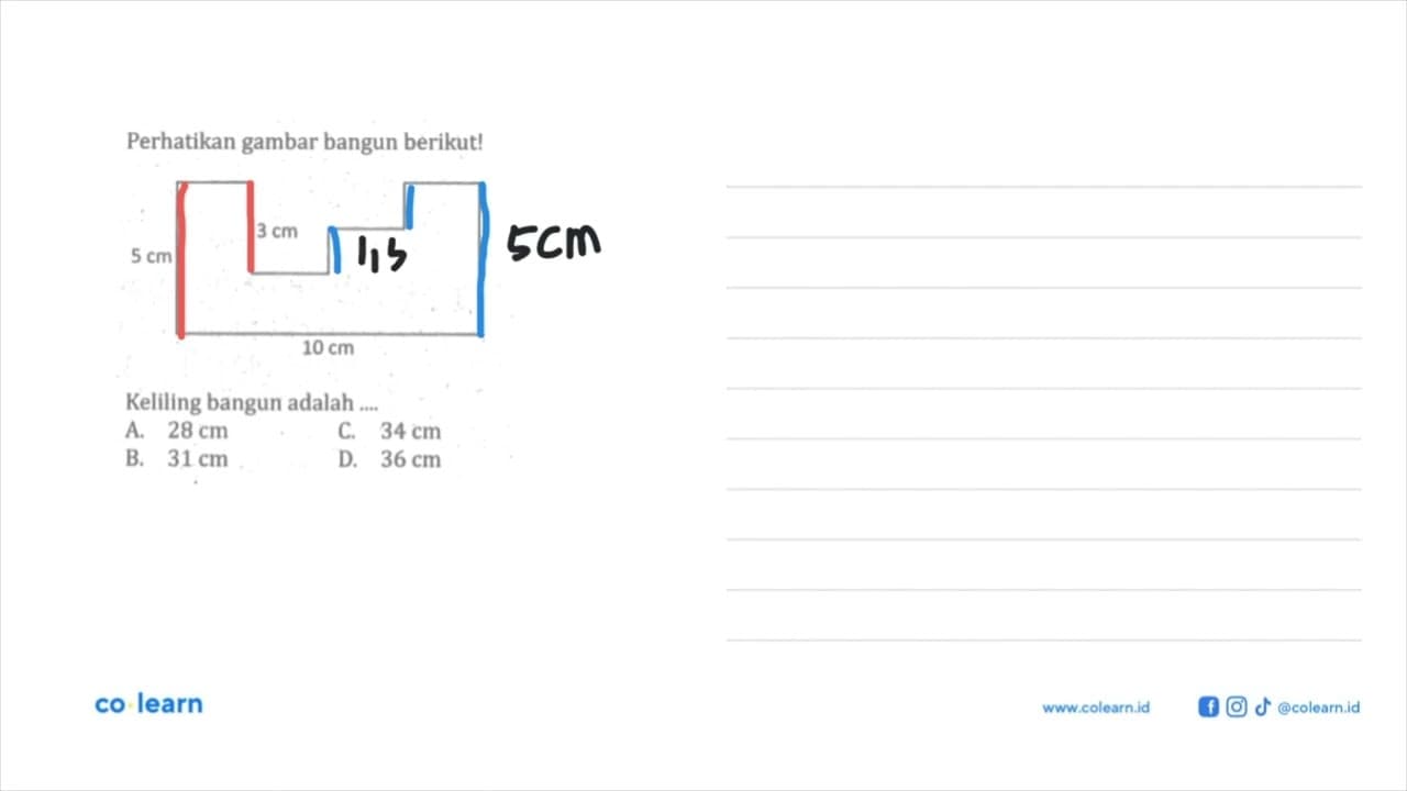 Perhatikan gambar bangun berikut! 3 cm 5 cm 10 cmKeliling