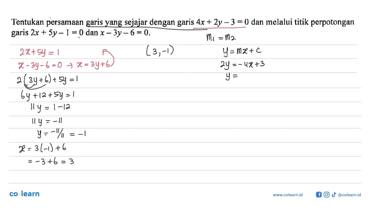 Tentukan persamaan garis yang sejajar dengan garis