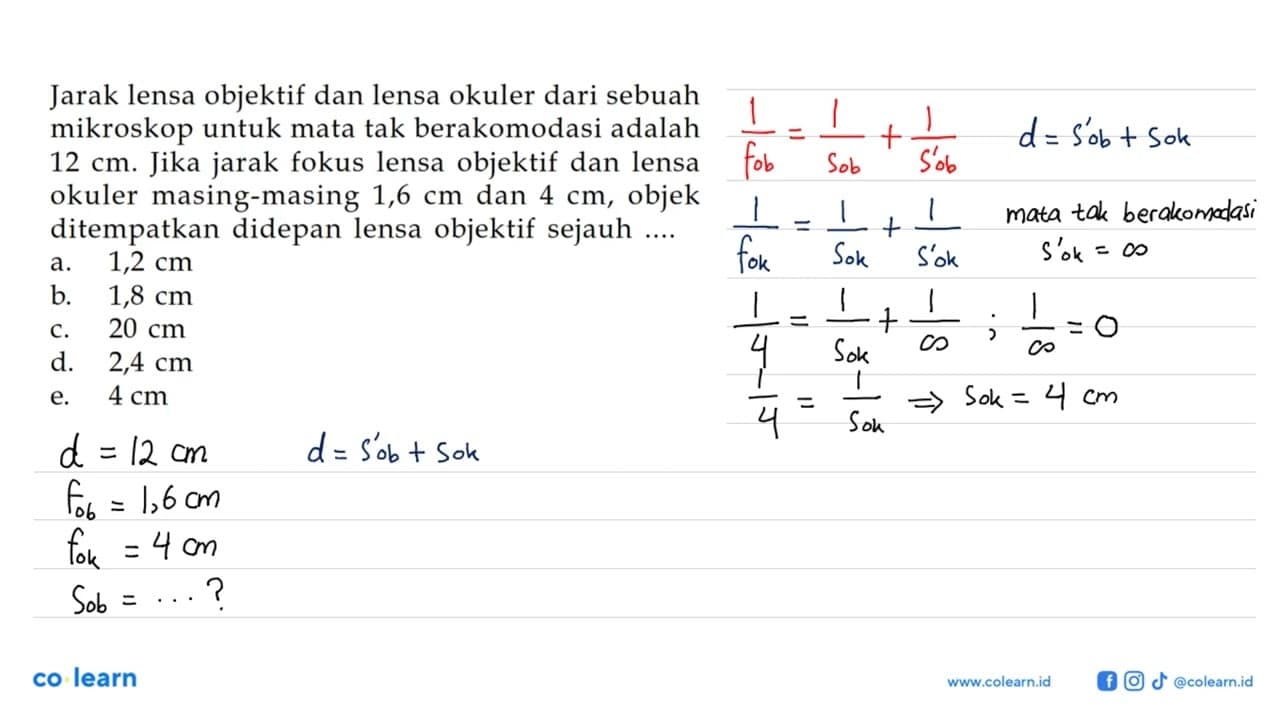 Jarak lensa objektif dan lensa okuler dari sebuah mikroskop