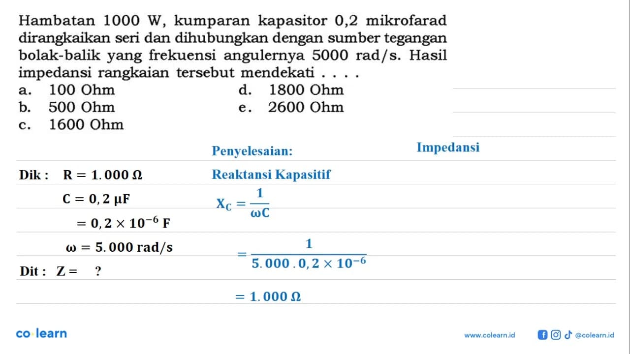 Hambatan 1000 W, kumparan kapasitor 0,2 mikrofarad