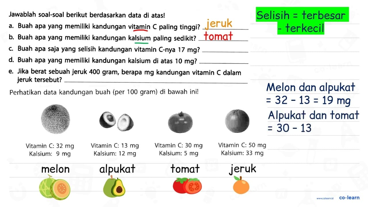 Jawablah soal-soal berikut berdasarkan data di atas! a.