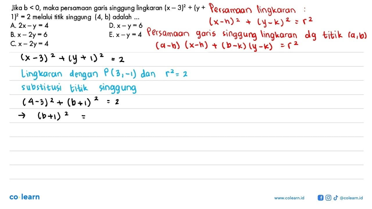 Jika b<0, maka persamaan garis singgung lingkaran