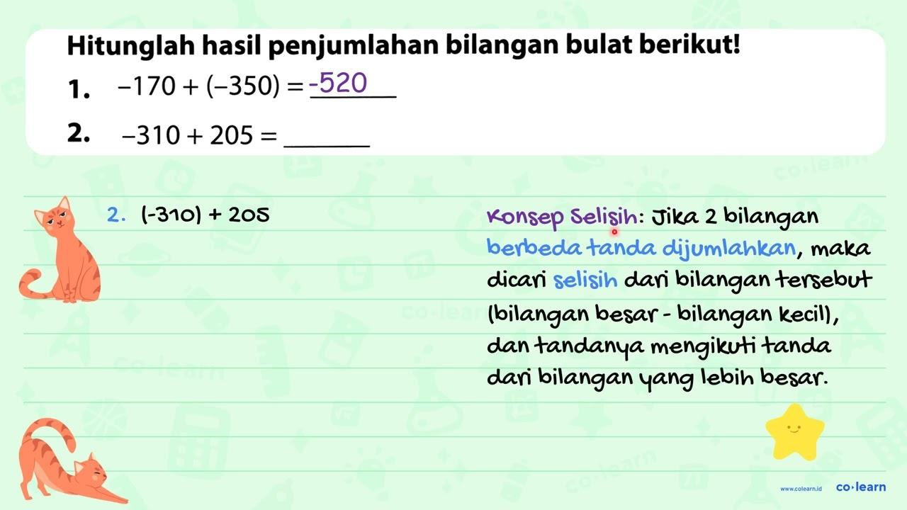 Hitunglah hasil penjumlahan bilangan bulat berikut! 1.