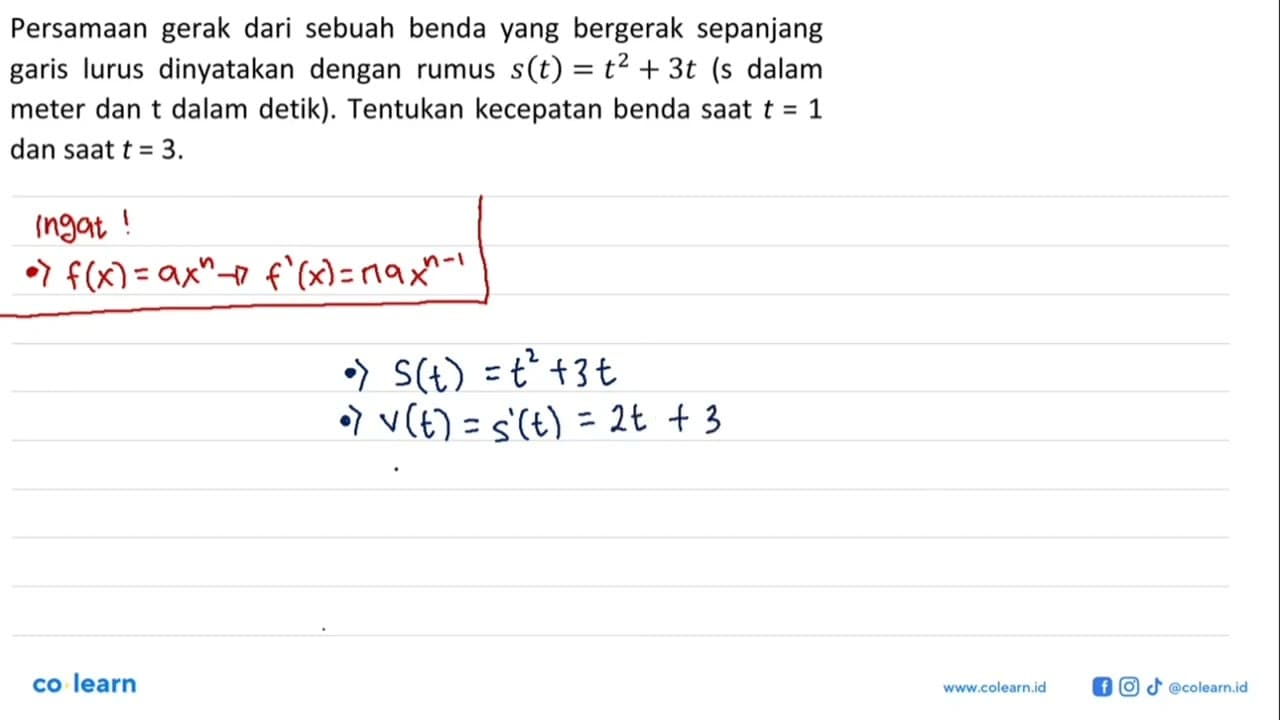 Persamaan gerak dari sebuah benda yang bergerak sepanjang