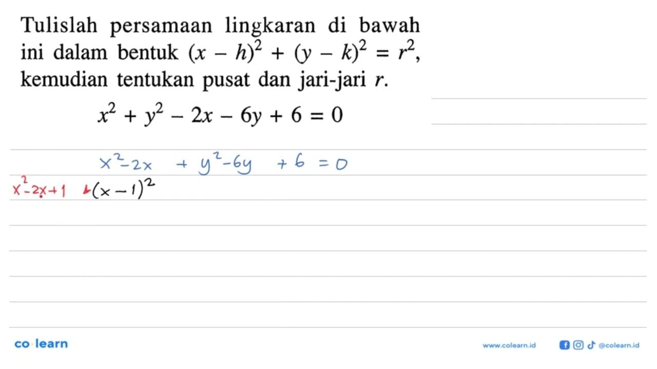 Tulislah persamaan lingkaran di bawah ini dalam bentuk