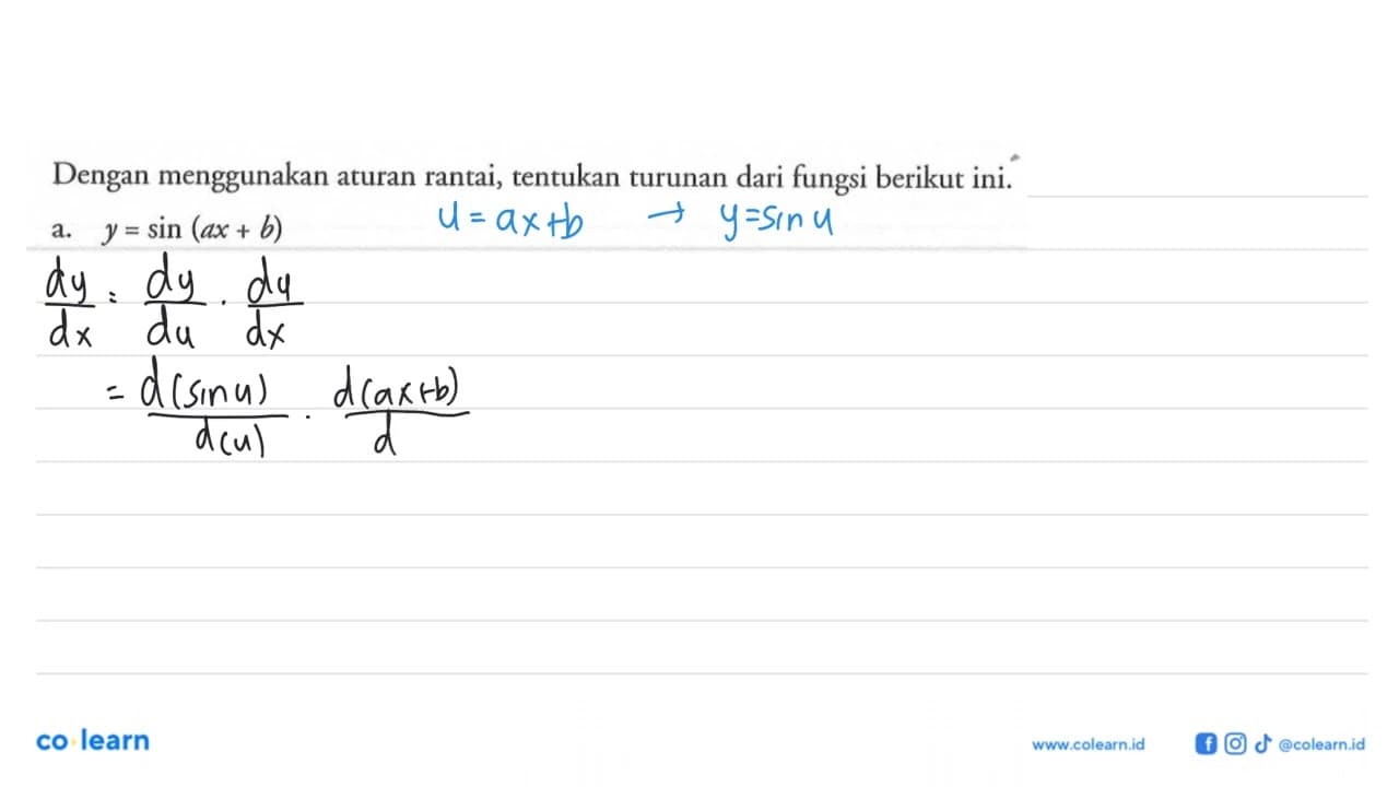 Dengan menggunakan aturan rantai, tentukan turunan dari